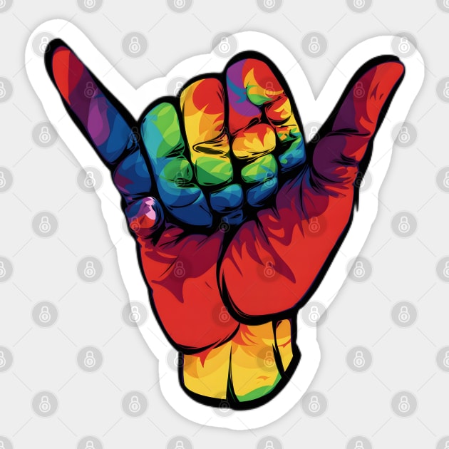 Colorful Hang Loose Surfing Shaka Hand in Tie Die Color Sticker by VisionDesigner